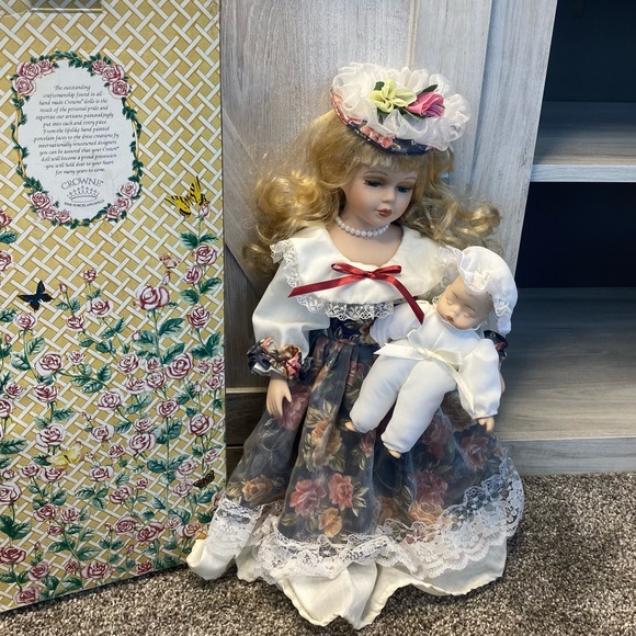 Crowne Fine Porcelain Doll Victorian Madame Doll 19" with Pearls  Dress Baby - Picture 3 of 11